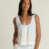 women's white scalloped button up tank