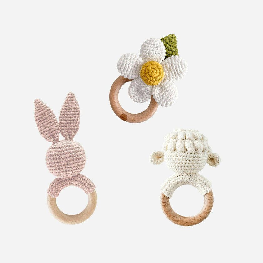 Teether Set - Lamb White Flower and Blush Bunny