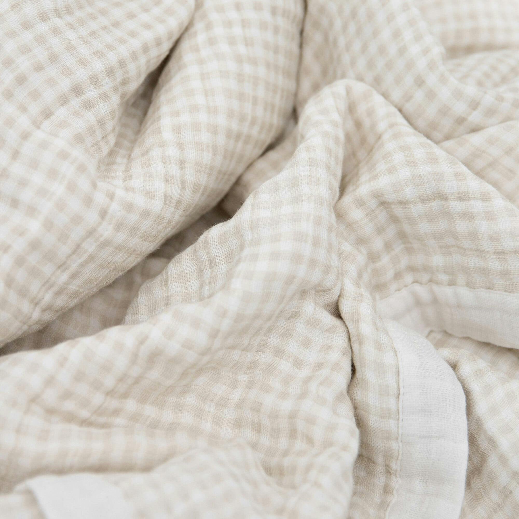 Cotton Muslin Baby Quilt - Tan Gingham