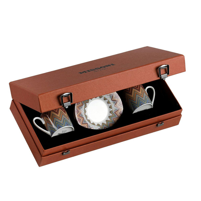 Coffee Cup & Saucer ZIG ZAG Set of 2 in Luxury Box Jarris 156 diam. 2.3", H 2.5", Cap. 4 oz, Saucer diam. 4.75"