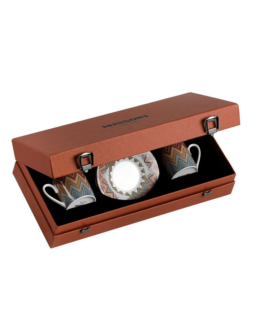 Coffee Cup & Saucer ZIG ZAG Set of 2 in Luxury Box Jarris 156 diam. 2.3", H 2.5", Cap. 4 oz, Saucer diam. 4.75"