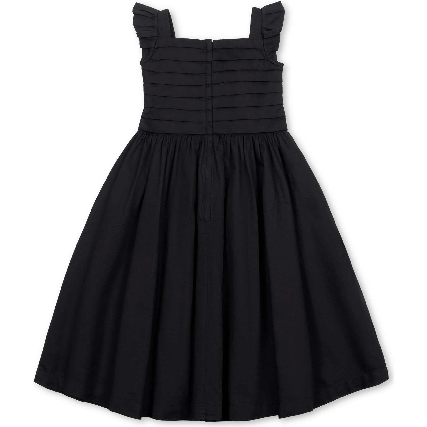 Organic Pleated Bodice Sateen Party Dress, Black