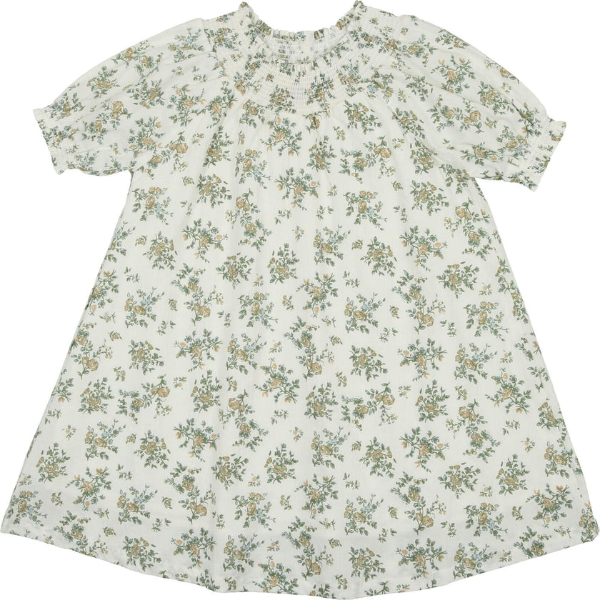 Smocked Floral 3-Quarter Sleeve Dress