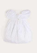 Flower Embroidered Broderie Anglaise Short Sleeve Dress in White (12mths-12yrs)