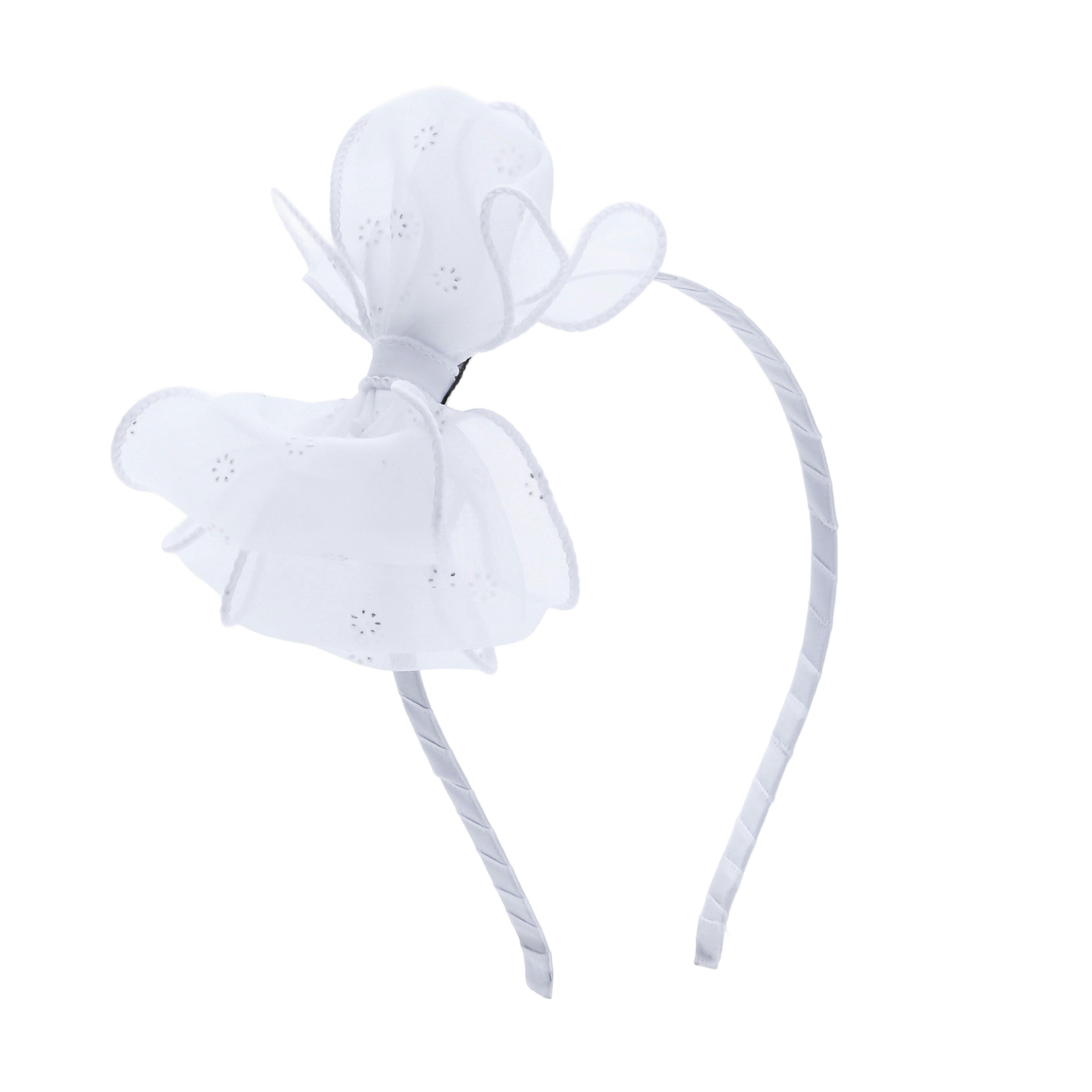 White Embroidered Bow Headband