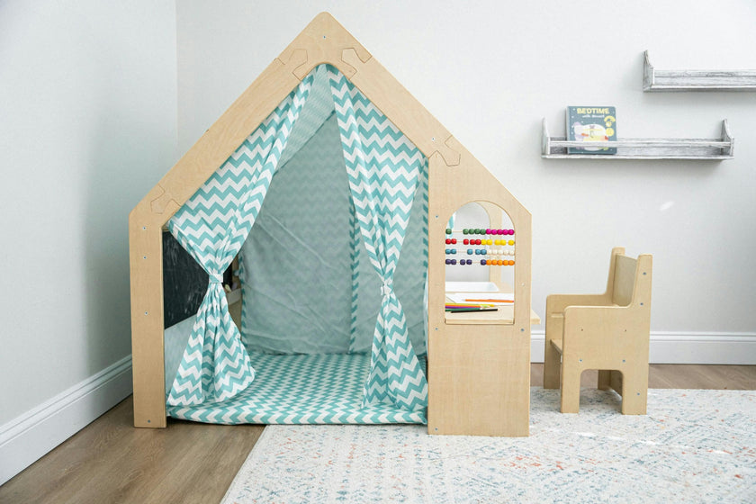 Flair | Indoor Wooden Playhouse with Desk, Chair & Chalkboard for Toddlers and Kids