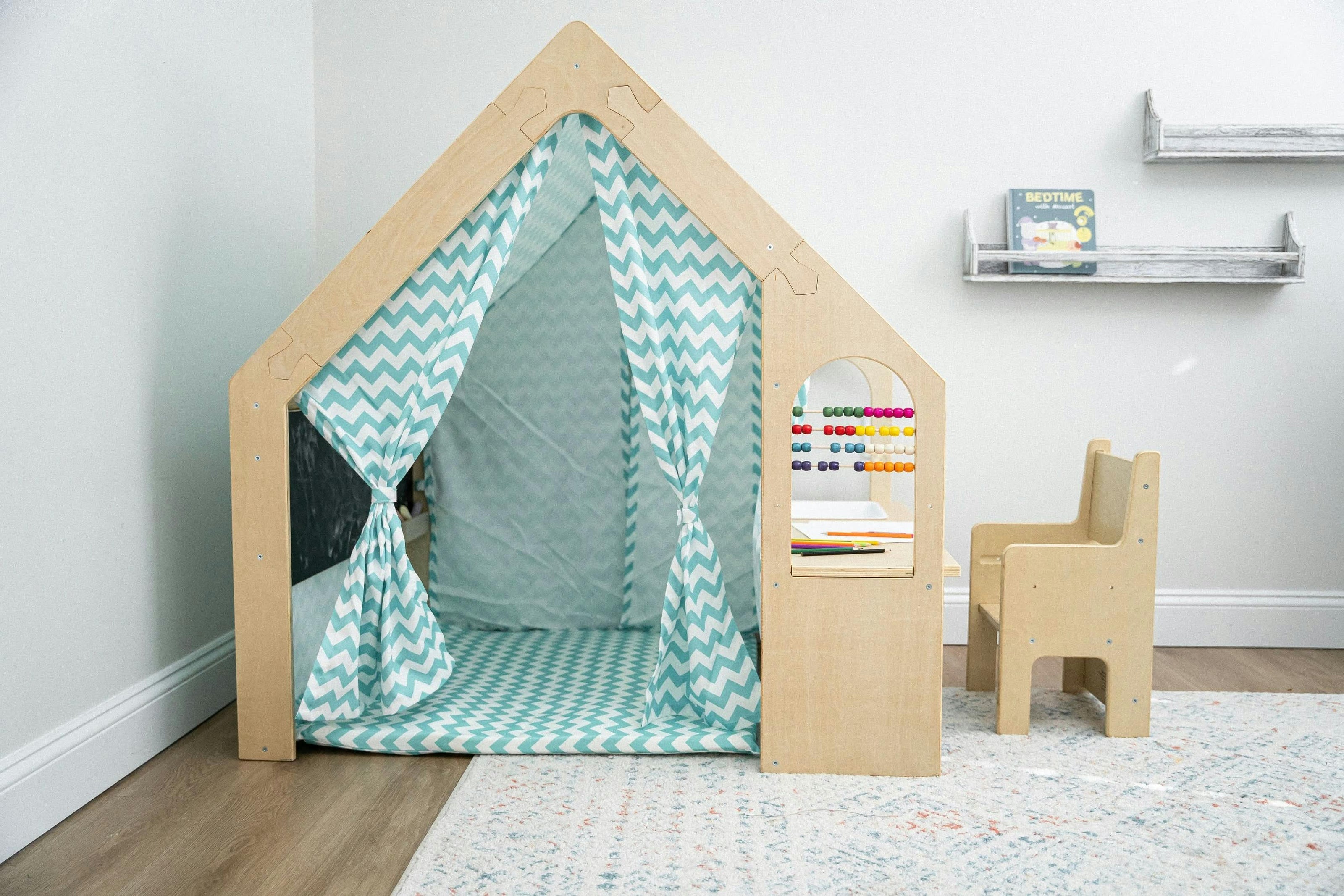 Flair | Indoor Wooden Playhouse with Desk, Chair & Chalkboard for Toddlers and Kids