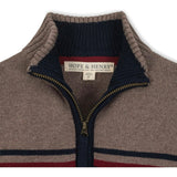 Organic Long Sleeve Half Zip Sweater with Engineered Stripe, Tan