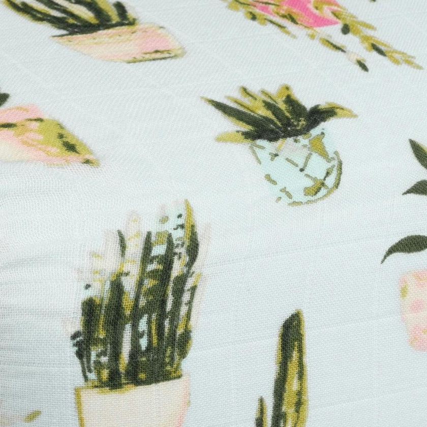 Potted Plants Bamboo Muslin Fitted Crib Sheet
