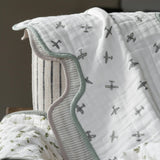 Organic Cotton Muslin Burp Cloth 2 Pack - Pewter Planes + Sand Stripe
