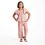 Girls Knit Seersucker Top & Pant Set | Pink Bow Print