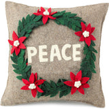 Hand Felted Wool Christmas Pillow - PEACE Wreath Natural Gray - 20" Arcadia Home