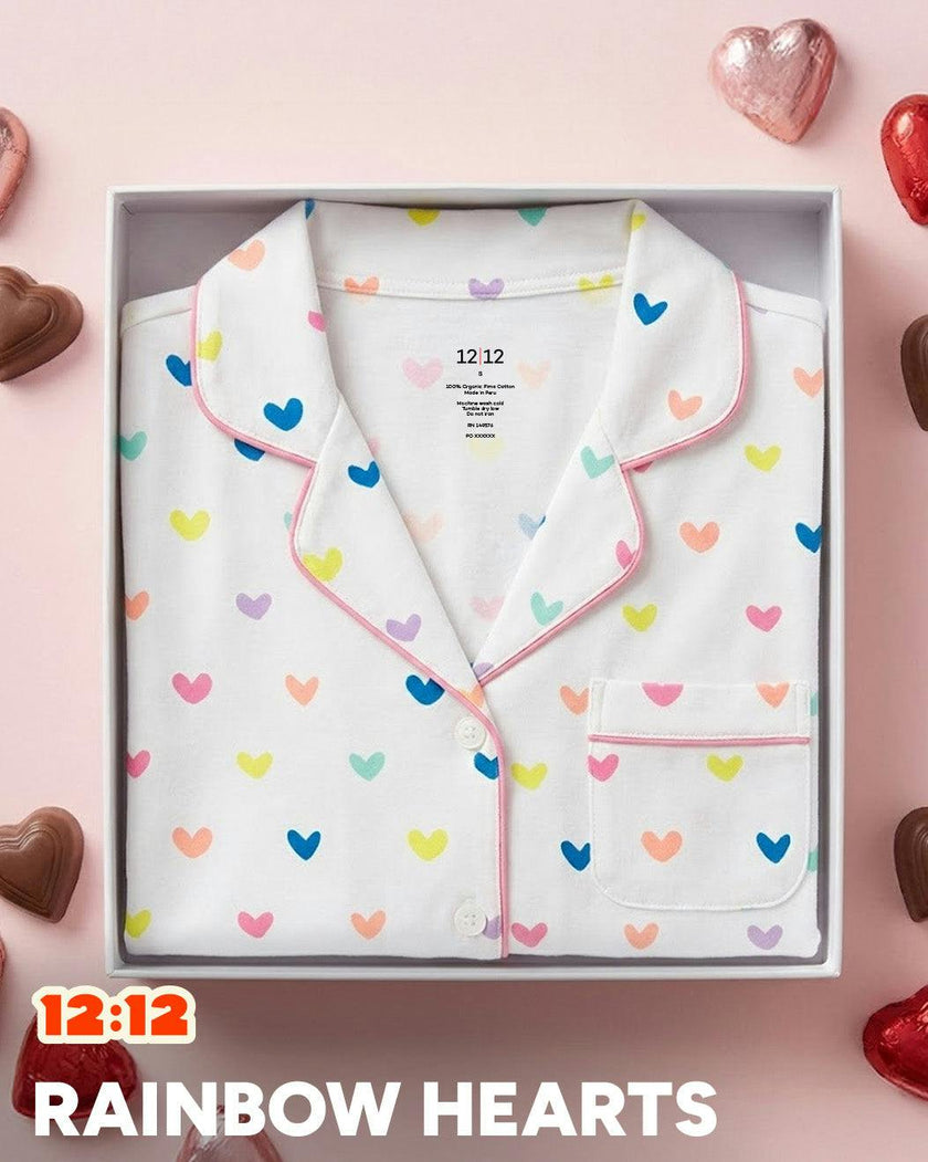Organic Polo Pajama Set with Shorts [Rainbow Hearts]