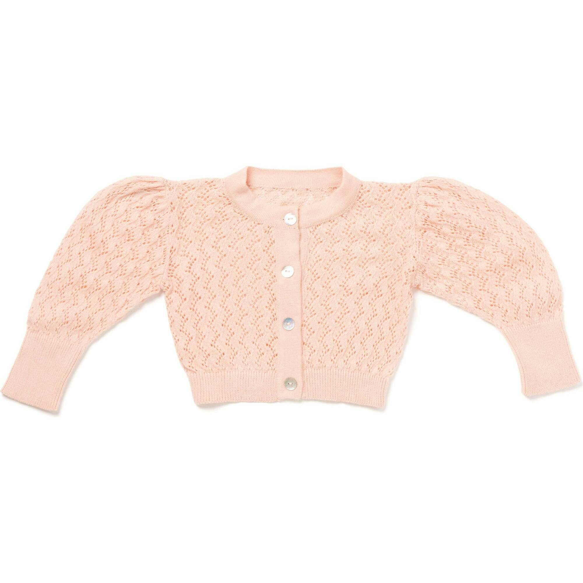 Lacy Knit Elongated Cuff Long Puff Sleeve Cardigan