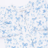 Blue Bows and Flowers - 2 Way Ruffle Sleeve Zipper Footie