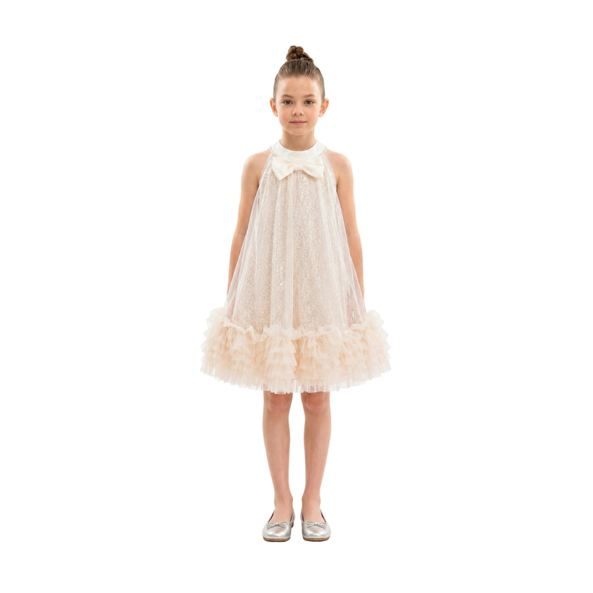 Beige Tansy Petal Cascade Dress