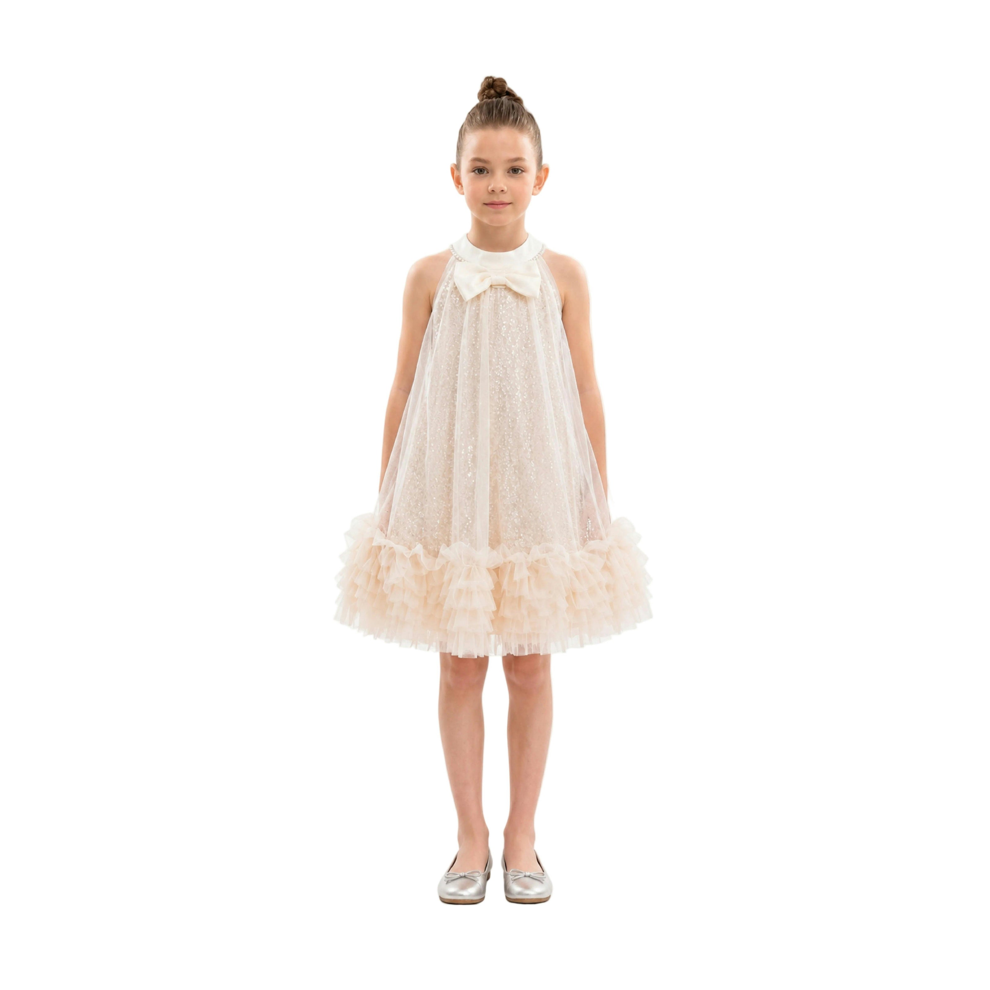 Beige Tansy Petal Cascade Dress