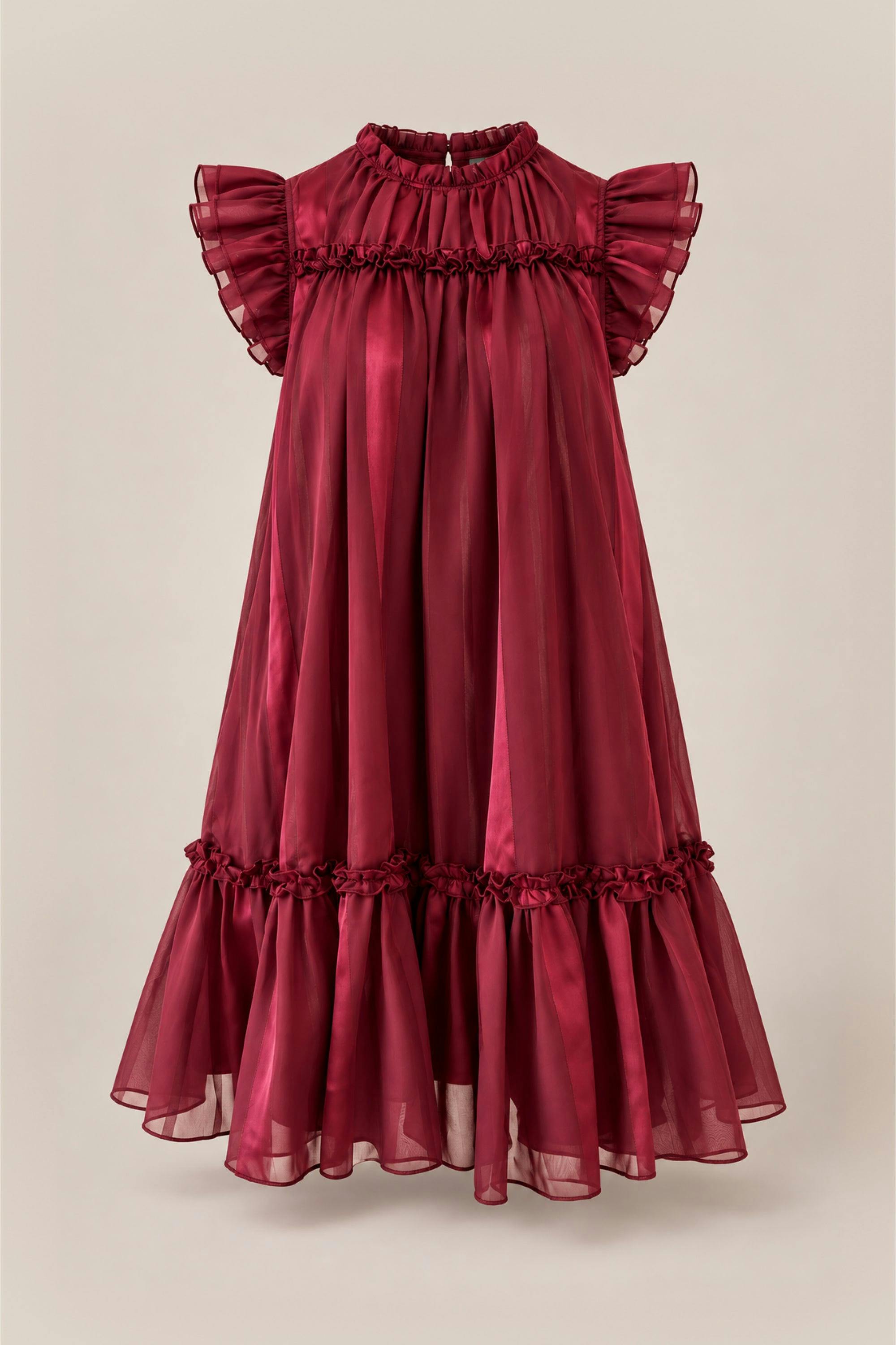 Peridot Dress in Garnet Stripe