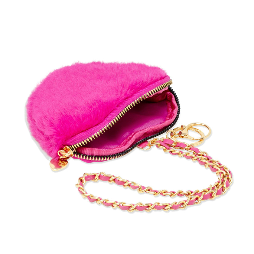 Girl's Fuzzy Heart Wristlet Coin Purse
