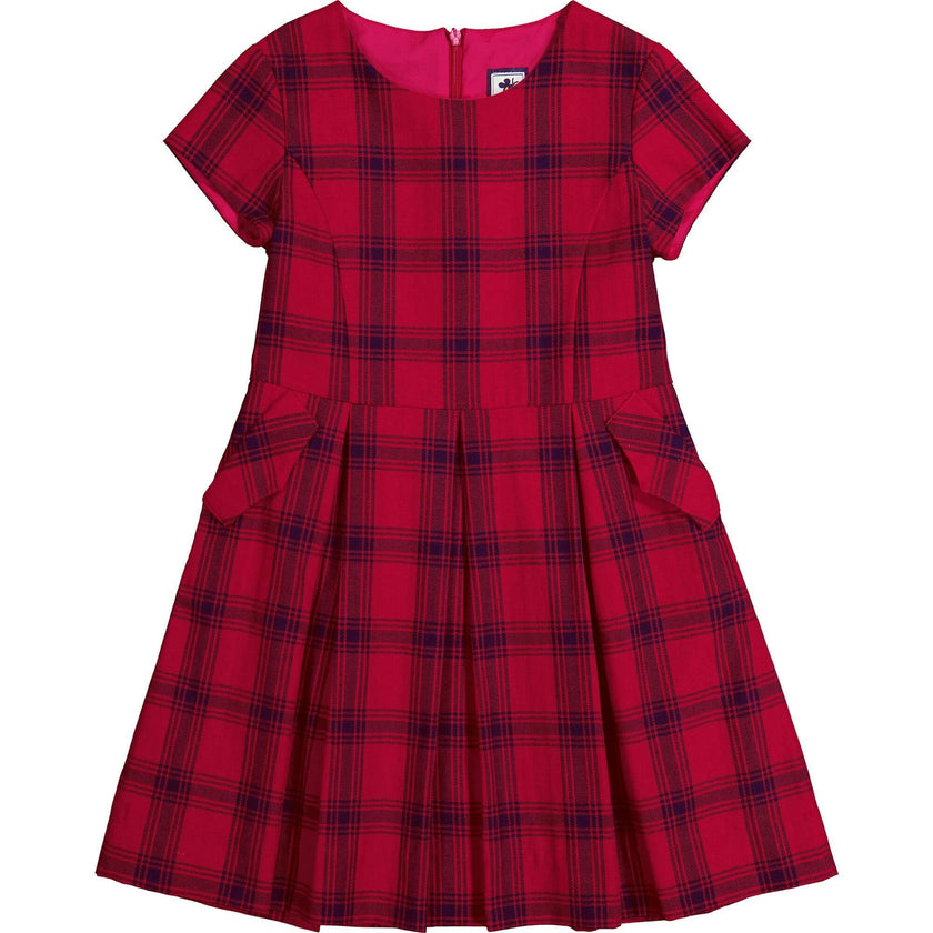Scarlett Plaid Short Sleeve Pocket Party Dress, Red