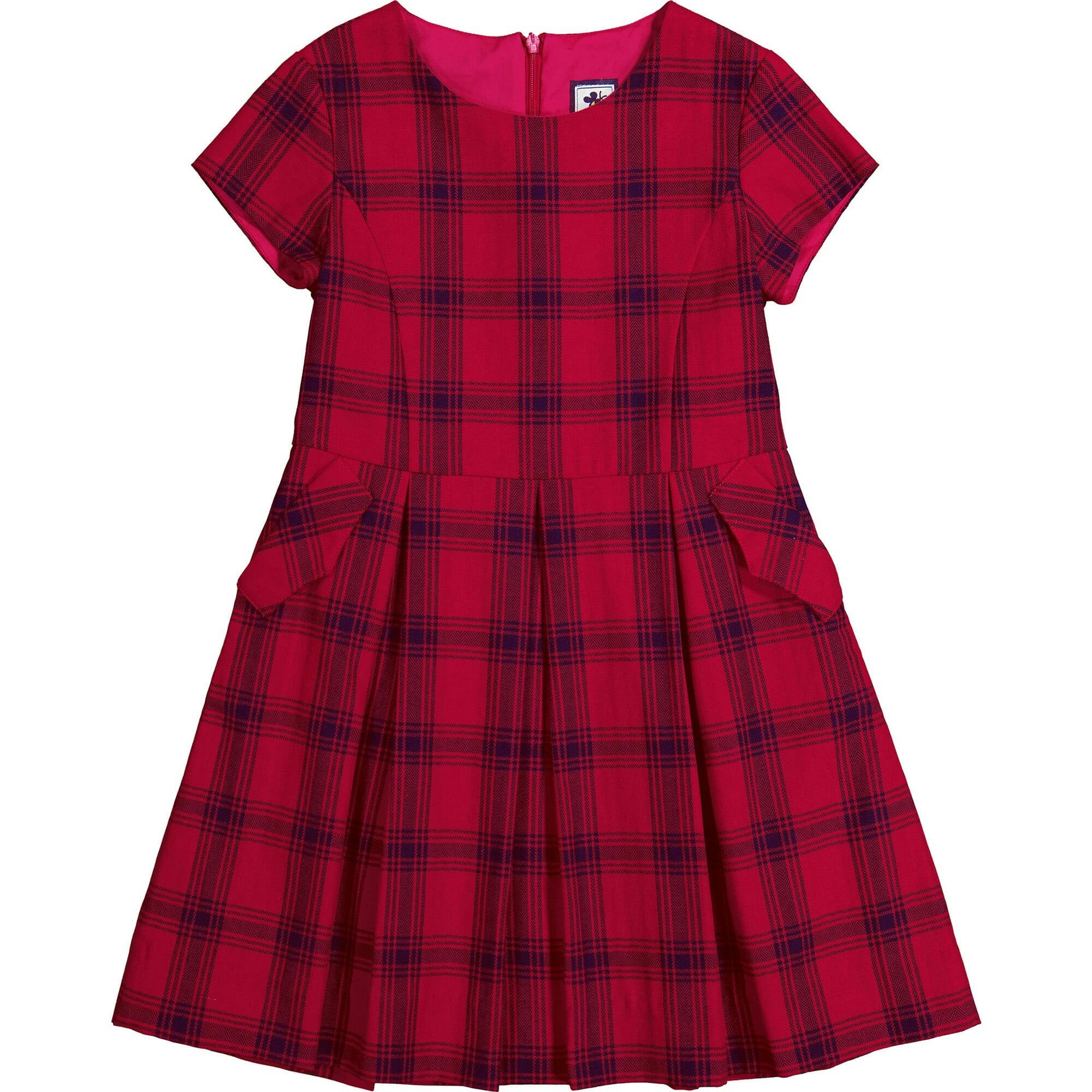 Scarlett Plaid Short Sleeve Pocket Party Dress, Red
