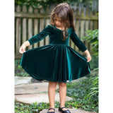 Holiday Twirly Dress in Emerald Velvet
