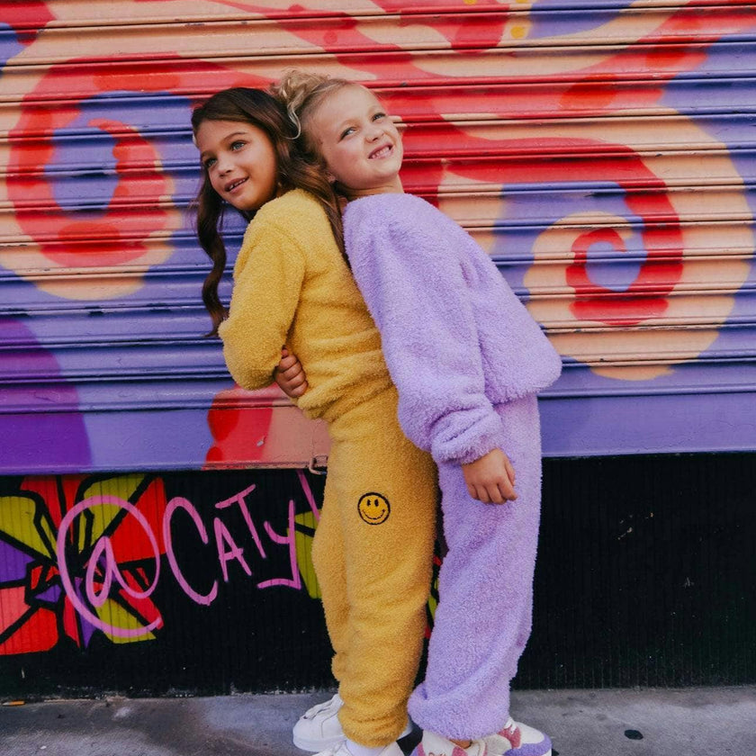 Bright Smiley Fuzzy Sweatshirt And Pant Set