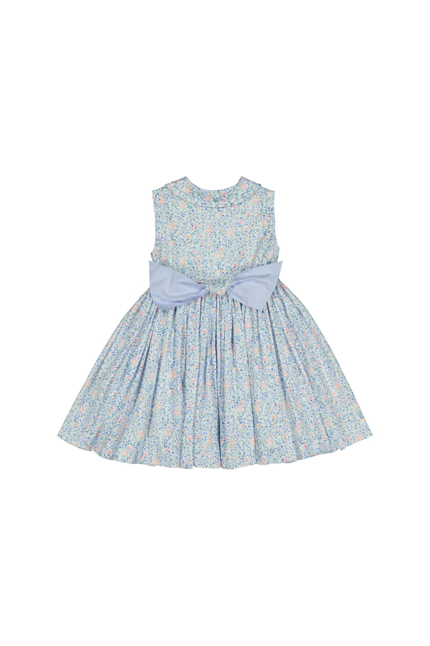 Olympe Blue Floral Sleeveless Smocked Dress