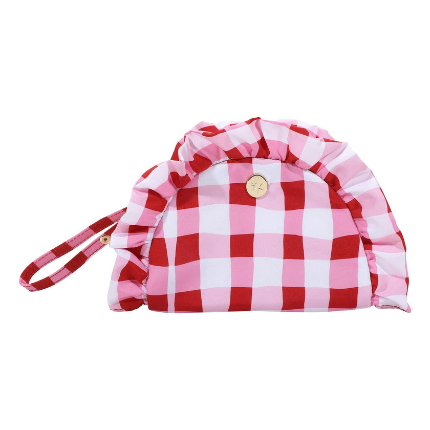 Packed Party Picnic-Core Red and White Gingham Ruffled Clutch - 8.25x5.25 Inch Check Print Pouch with Ruffle Trim and Poly Lining for Parties and Gifting