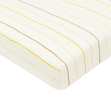 Mini Crib Sheet in GOTS Certified Organic Brushed Cotton in Ivory with Warm Multi-Color Stripes