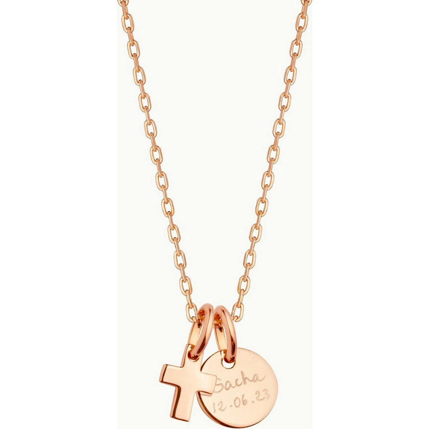Personalized Mini Cross Necklace 18k Rose Gold Plated
