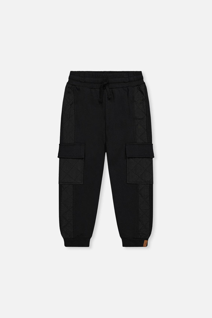 Fleece Bi-Material Sweatpants With Pockets Black
