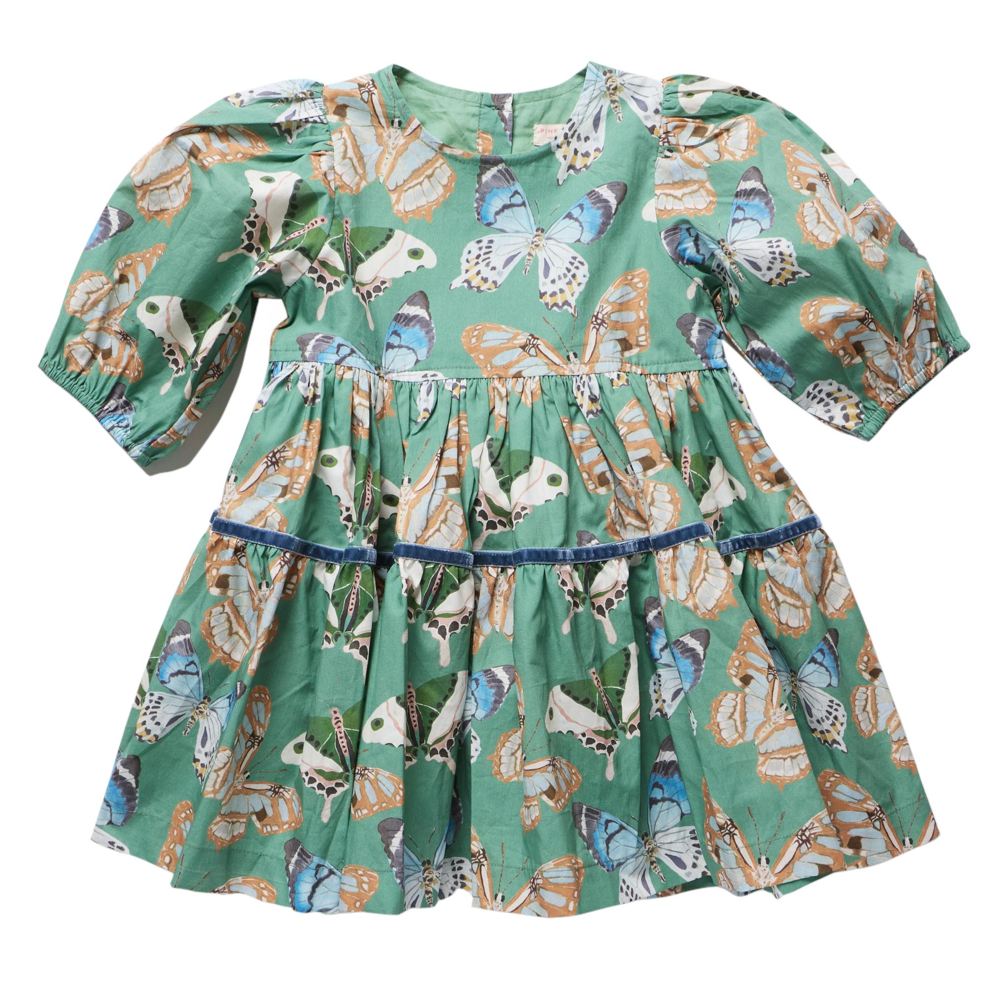 Girls Maribelle Dress - Green Butterflies