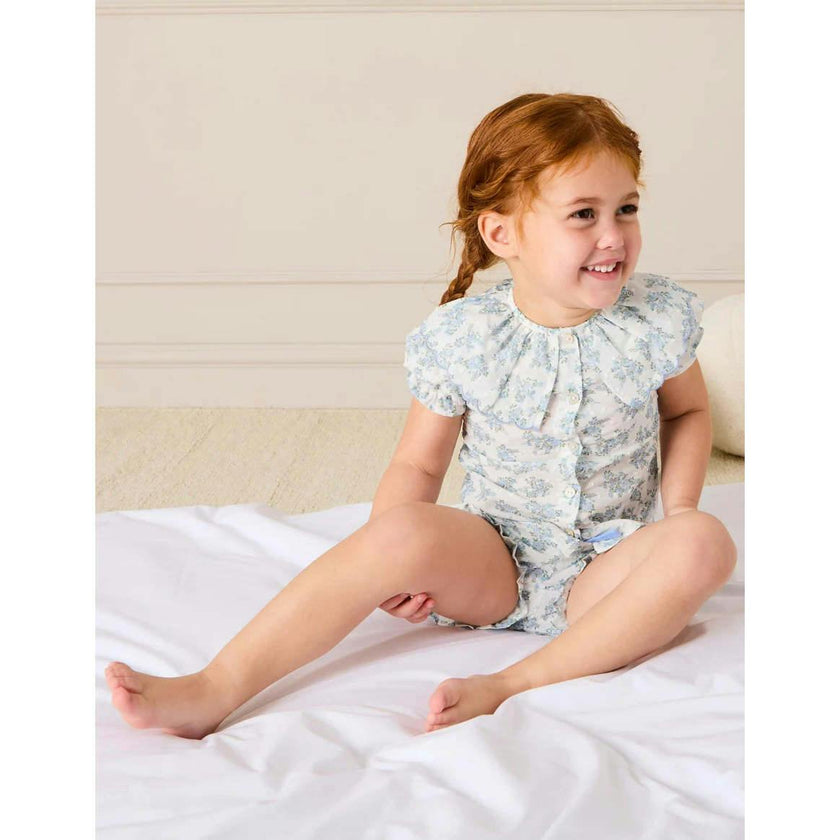 Esme Floral Swiss Voile Scallop Collar Pyjamas in Blue (18mths- 10yrs)