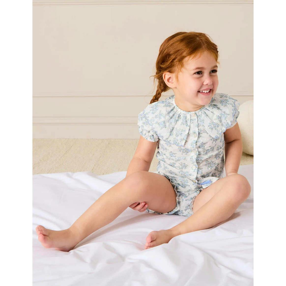 Esme Floral Swiss Voile Scallop Collar Pyjamas in Blue (18mths- 10yrs)