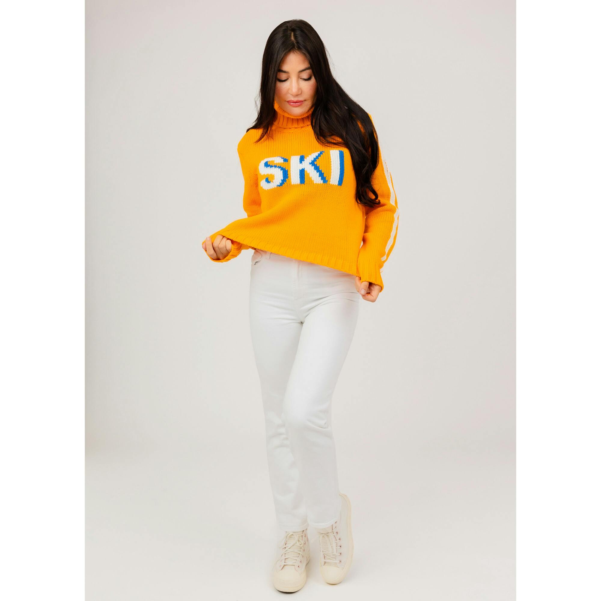 Women's Retro Ski Knit Cropped Turtleneck Sweater
