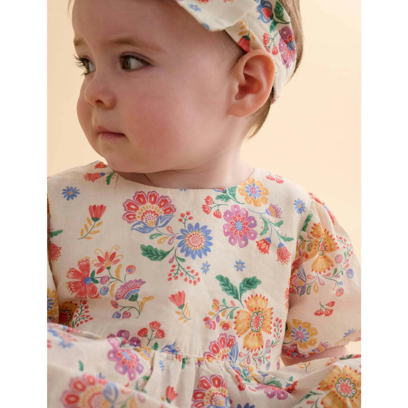 Linen Blend Dress & Headband Mexican Floral