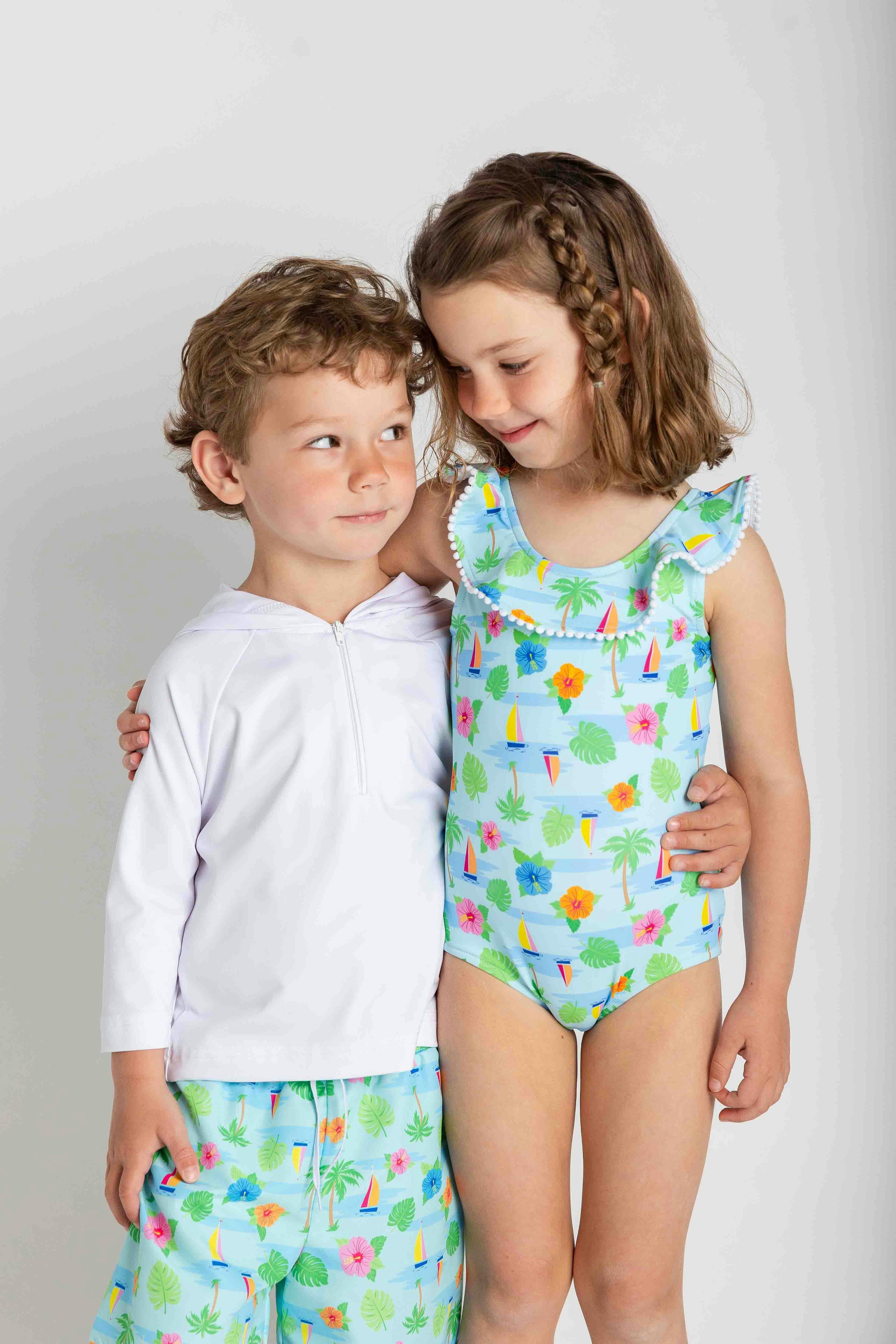 Tropical Print Ruffle Neck Swimsuit