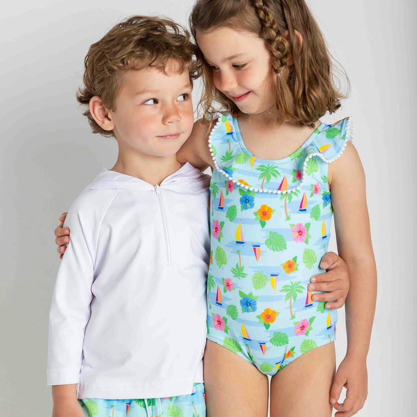 Tropical Print Ruffle Neck Swimsuit
