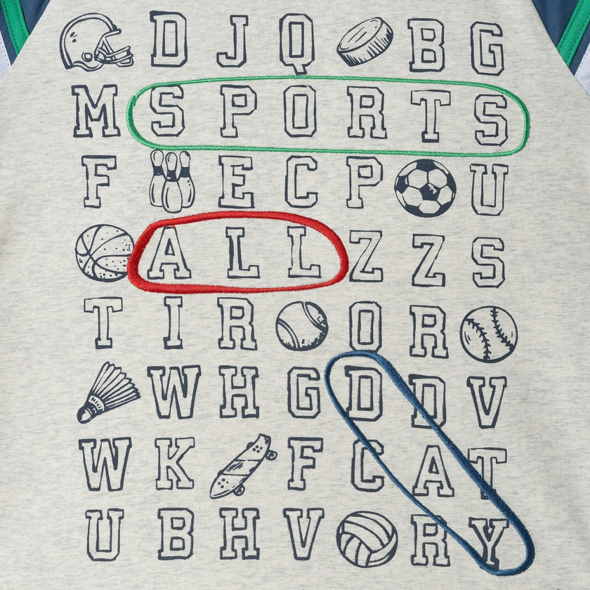 Kids Long Sleeve Raglan Color Blocked Alphabet Tee