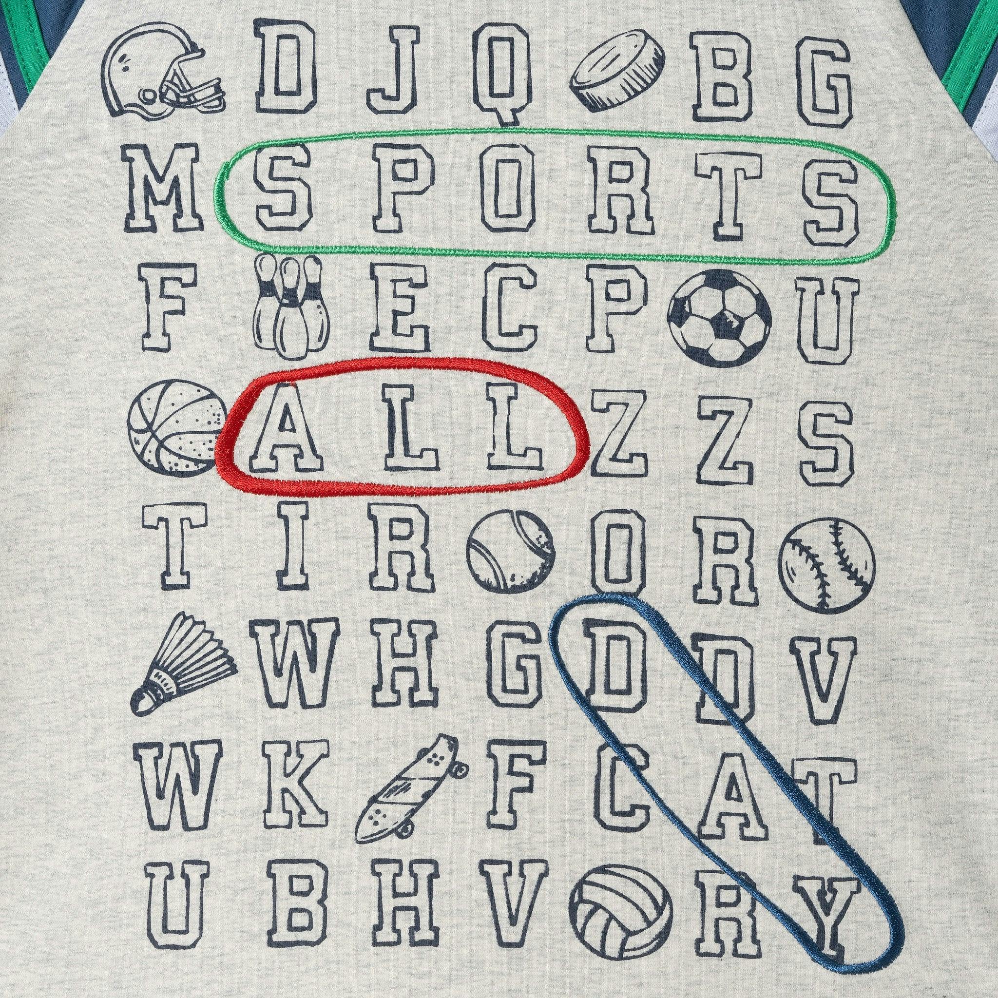 Kids Long Sleeve Raglan Color Blocked Alphabet Tee