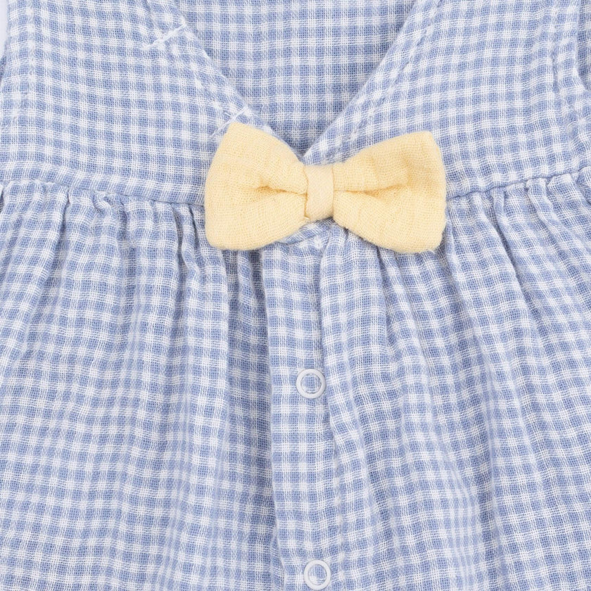 Micro Gingham Blue Blizzard - Infant Dress with Bow and Bloomer