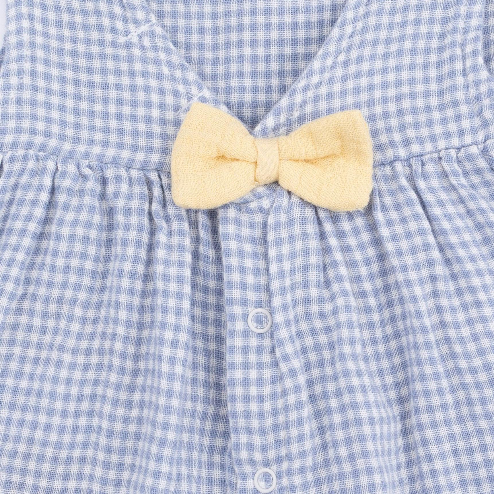 Micro Gingham Blue Blizzard - Infant Dress with Bow and Bloomer