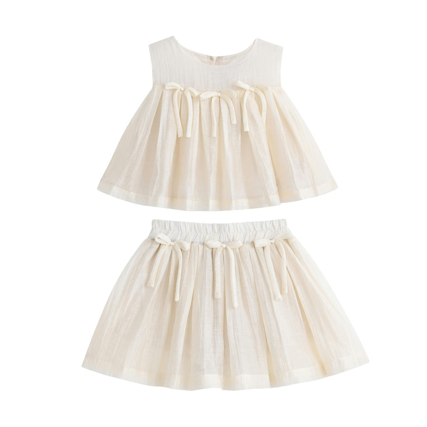 Cream Bow-Tie Skirt Set