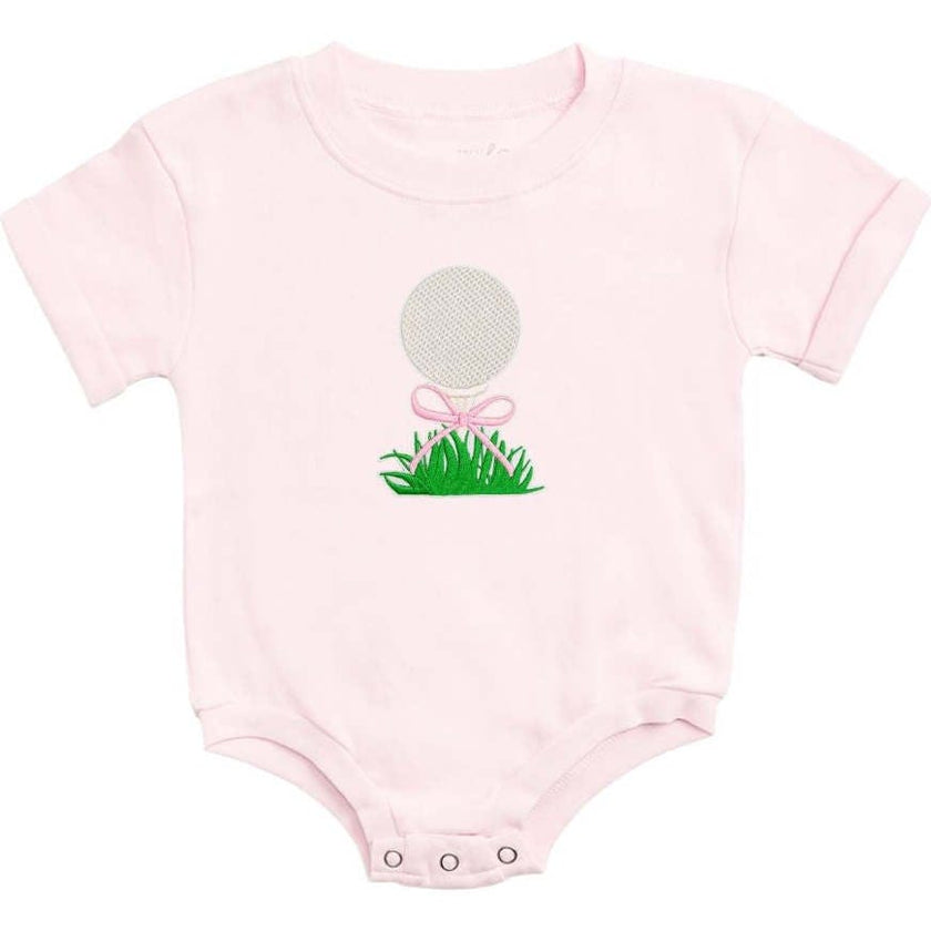 Golf Tee Bow Patch Short Sleeve Romper - Ballet