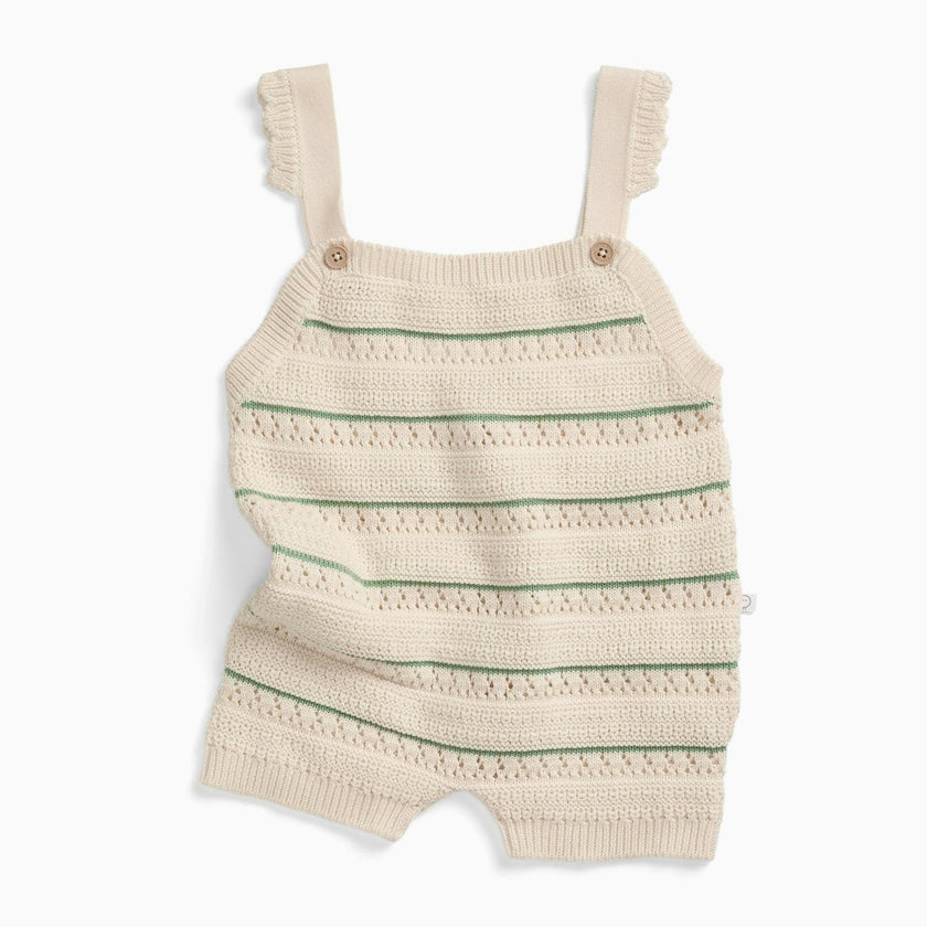 Striped Pointelle Knitted Summer Overalls