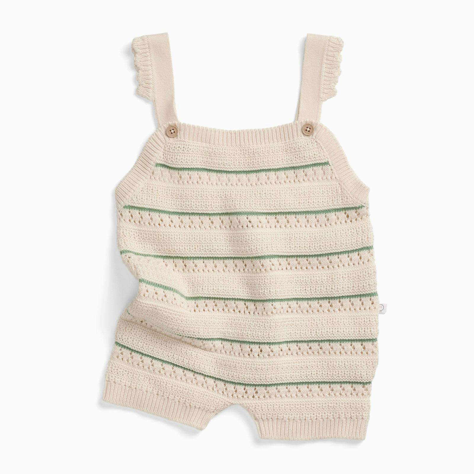 Striped Pointelle Knitted Summer Overalls