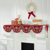 Red Velvet Mantel Scarf Hand Beading and Crewel Embroidery - 72" Arcadia Home