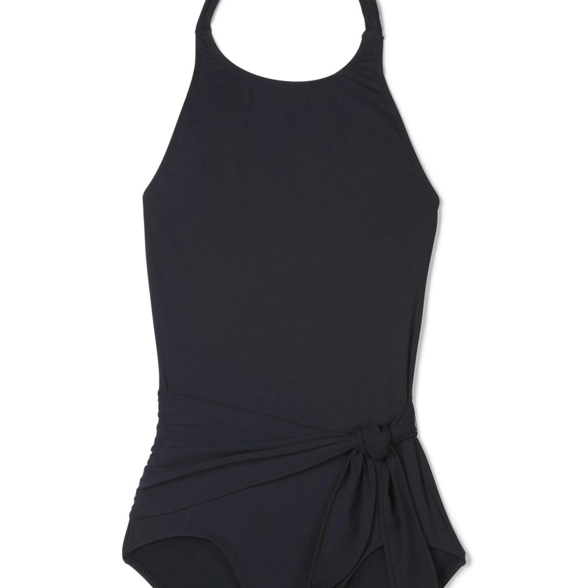Genevieve High Halter Neck Sash Tie One-Piece Swimsuit