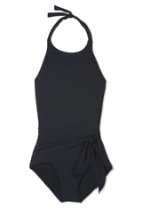 Genevieve High Halter Neck Sash Tie One-Piece Swimsuit